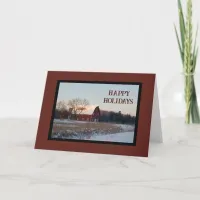 Snowy Barn Happy Holidays Card