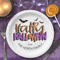 Happy Halloween Typography w/Bats Orange ID685 Paper Plates