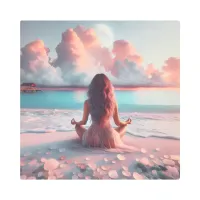 Beautiful Woman Meditating on Pink Beach