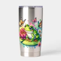 Personalized Frog with Flowers on Lilypad Insulated Tumbler