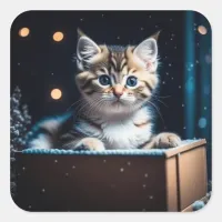 Cute Kitten Christmas Square Sticker