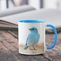 Beautiful Mountain Bluebird on Beach Stump Mug