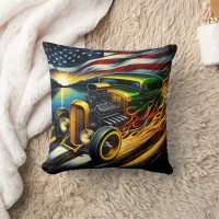 Hot rod racing at sunrise along the lakeside throw pillow