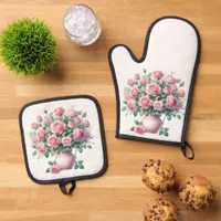 Pink Roses Oven Mitt & Pot Holder Set