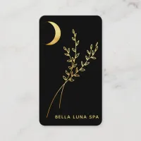 *~*  Gold Foil Crescent Moon Foliage Leaves Business Card