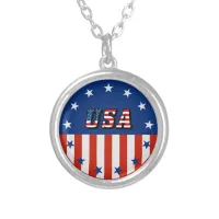 USA - American Flag and Stars in Circle Necklace