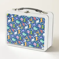 Cute Dinosaur Pattern on Blue | Metal Lunch Box