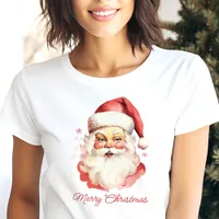 Retro Vintage Watercolor Santa Face Christmas Tri-Blend Shirt