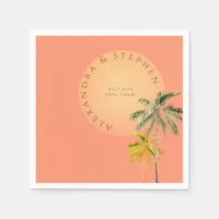 Tropical Beach Sunset & Palm Trees Minimal Wedding Napkins