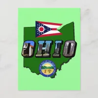 Ohio State Map, Picture Text, Flag and Seal Postcard