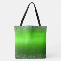 Green Brushed Metal Glitter Monogram Simple | Tote Bag