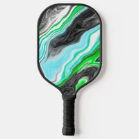 Blue, Green and Black Marble Pour Painting Effect  Pickleball Paddle