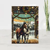 Merry Christmas Cartoon Horses Card