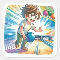 Bowling Party Boy's Anime Birthday Welcome Square Sticker