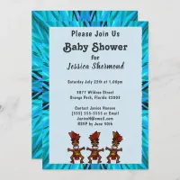 Tribal Fertility Dance Blue Abstract Baby Shower Invitation
