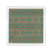 Southwestern Copper Teal Geometric Pattern Acrylic Tray