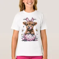 Adorable Watercolor Easter Cow in Egg with Flowers T-Shirt