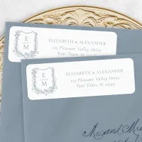 Floral Wedding Crest Dusty Blue Return Address Label