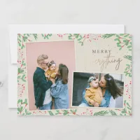 Pine Berries Merry Everything Multiple Photo Holiday Card