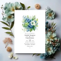 Blue and Green Floral Summer Wedding Invitation