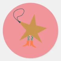 Western Pink Christmas Star Round Classic Round Sticker