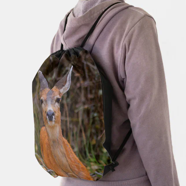 Funny Young Blacktail Deer Smiles at Photographer Drawstring Bag