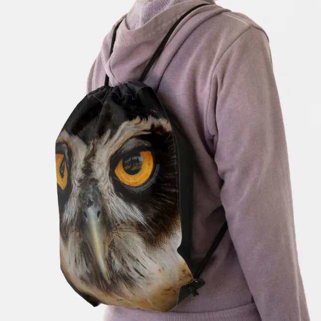 Mesmerizing Golden Eyes of a Spectacled Owl Drawstring Bag