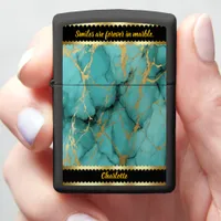 Turquoise marble with gold veins zippo lighter