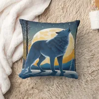 Howling Wolf Under Full Moon.  Throw Pillow