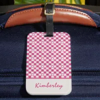 Pink Checkers & Hearts Luggage Tag