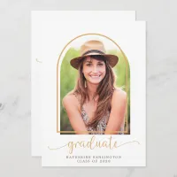 Boho Arch Minimalist Photo Graduation Invitation