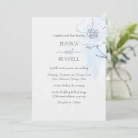 Simple Floral Dusty Blue Script Wedding  Invitation