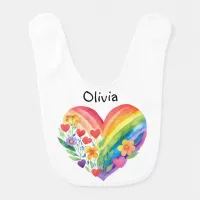 Personalized Colorful Cute Pretty Rainbow Heart Baby Bib