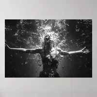 Woman in underwater dance B&W photo Poster