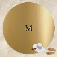 Chic Stylish Minimal Faux Gold Round Monogrammed Beach Towel