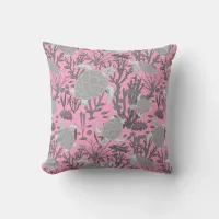 Cute Sea Turtles on Pink and Grey Throw Pillow