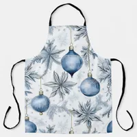 Vintage Blue Christmas Tree Ornaments Pattern Apron