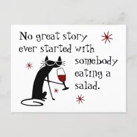 No Great Story Starts with Salad Wine Quote Postcard
