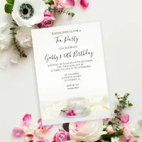 Tea Cup and Pink Roses Birthday Party Invitation