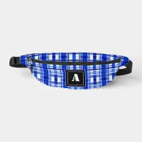 Plaid Pattern Tartan Check Blue White Monogram Fanny Pack