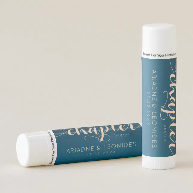 Elegant Peach Oceanic Blue Wedding A New Chapter Lip Balm