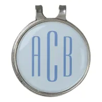 Modern Blue Three Letter Monogram Golf Hat Clip