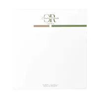 Olive Green Gold Monogram Simple Modern Notepad