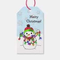 Cute Festive Snowman with  Christmas Lights Gift Tags