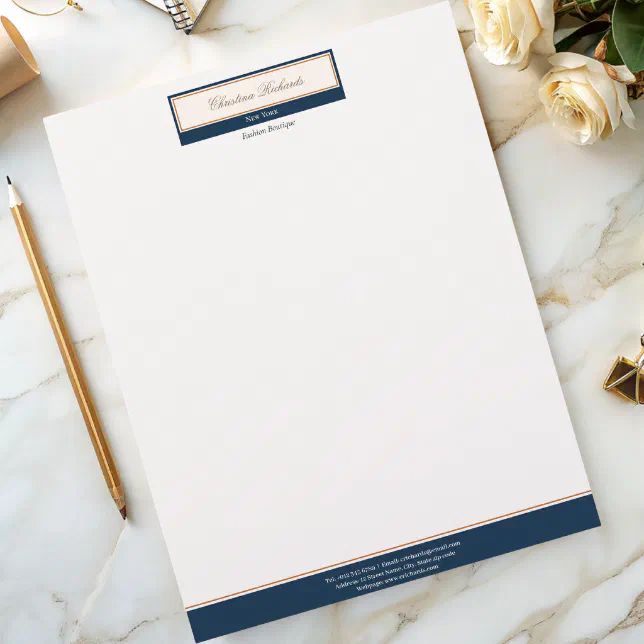 Classy Navy Blue Ivory Business Letterhead