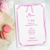 Whimsical Hand Drawn Bow Girly Coquette Pink Menu