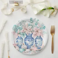 Chinoiserie Vases with Eucalyptus & Poinsettias  Paper Plates