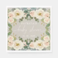 Elegant Taupe Peach Floral Baby Shower Napkins