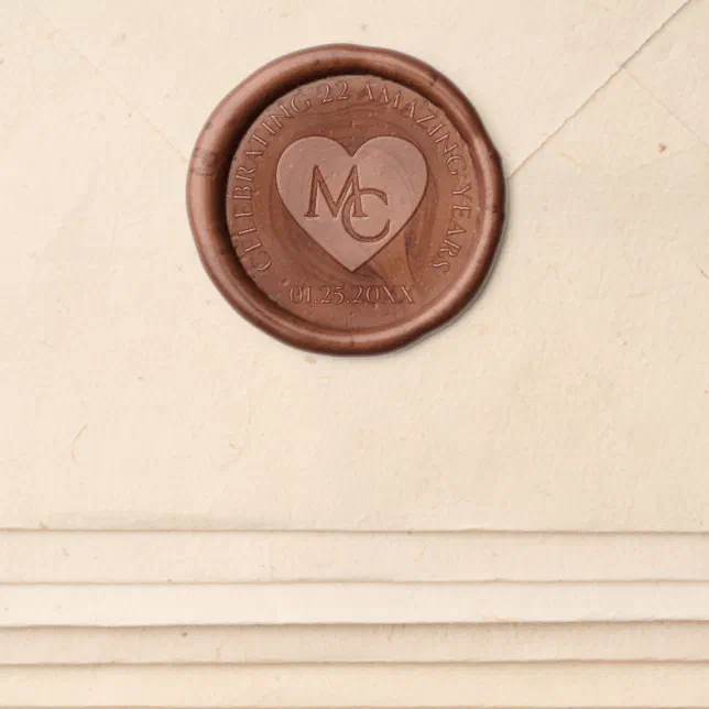 Elegant 7th 22nd 49th Copper Wedding Anniversary Wax Seal Sticker