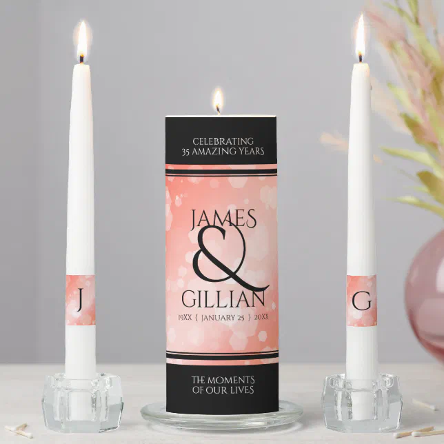 Elegant 35th Coral Wedding Anniversary Celebration Unity Candle Set